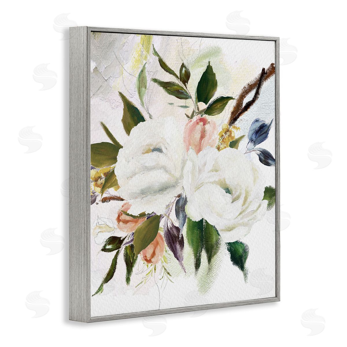 Amy Brinkman White Pink Mixed Flower Buds Blooming Classic Painting  Gray Framed Giclee Wall Art Print