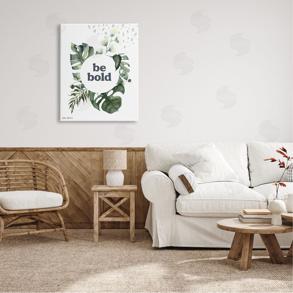 Valerie Wieners Be Bold Phrase Text Botanical Leaf Canvas Wall Art Print in Room