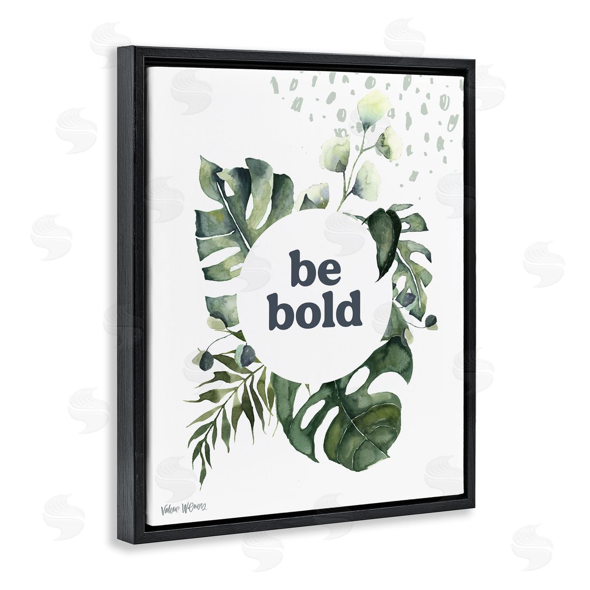 Valerie Wieners Be Bold Phrase Text Botanical Leaf Black Floating Frame Canvas Wall Art Print