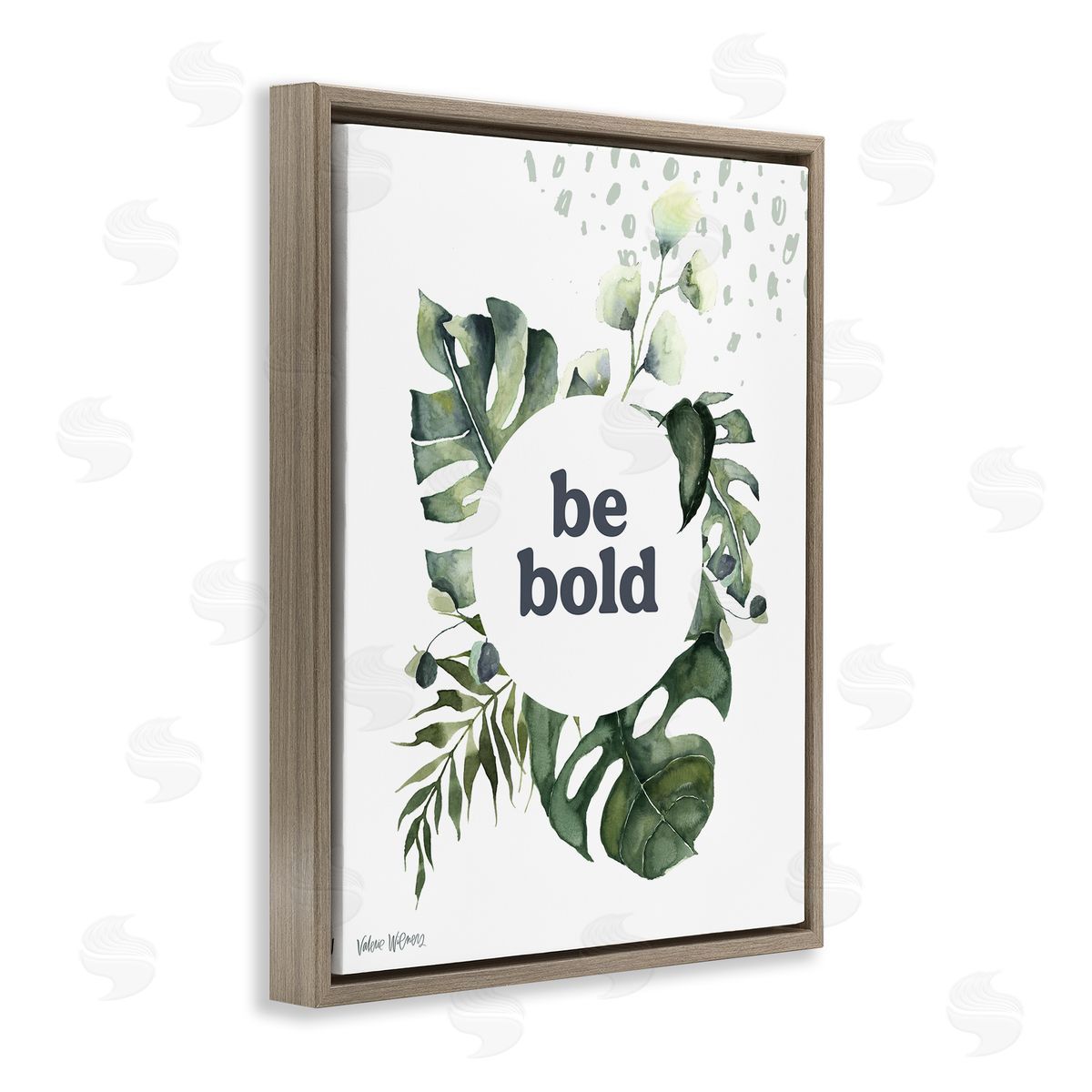 Valerie Wieners Be Bold Phrase Text Botanical Leaf Brown Floating Frame Canvas Wall Art Print