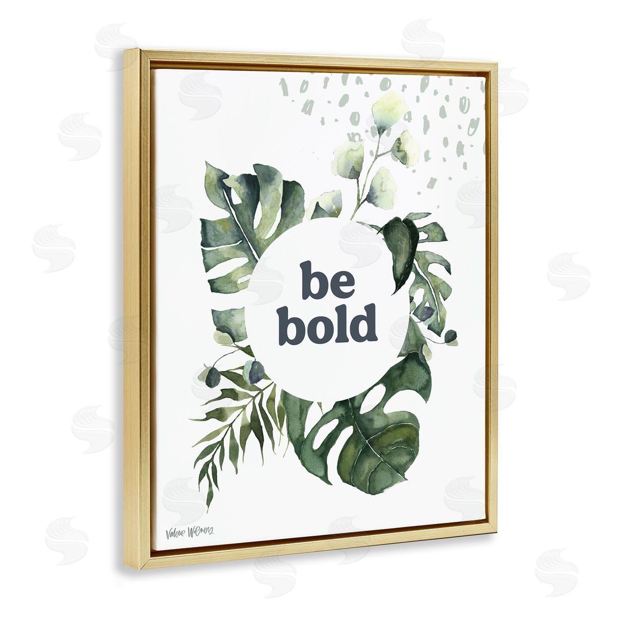 Valerie Wieners Be Bold Phrase Text Botanical Leaf Gold Floating Frame Canvas Wall Art Print