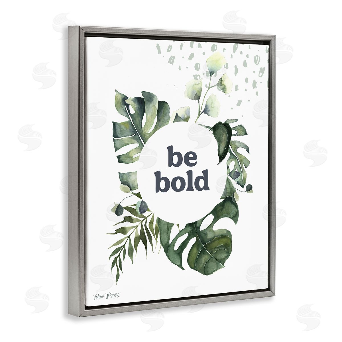 Valerie Wieners Be Bold Phrase Text Botanical Leaf Gray Floating Frame Canvas Wall Art Print
