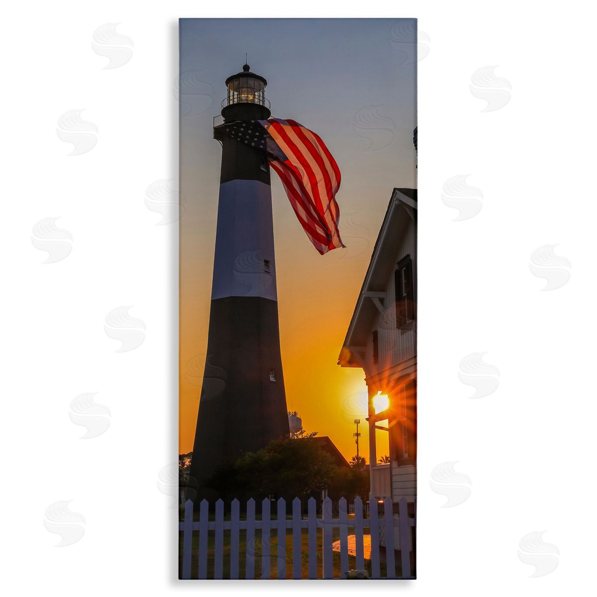 Daniel Sproul Seaside American Flag Lighthouse Beacon Sunset Rays
