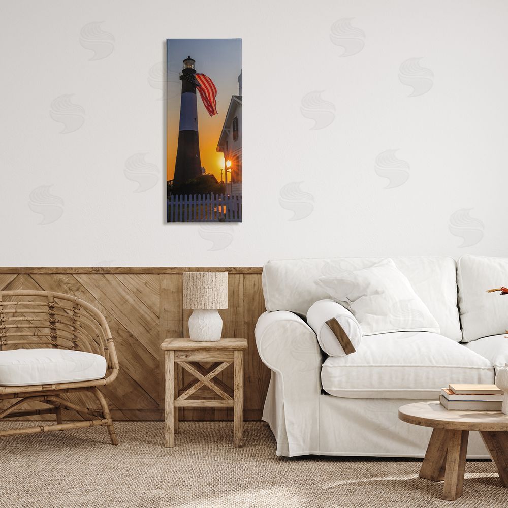 Daniel Sproul Seaside American Flag Lighthouse Beacon Sunset Rays