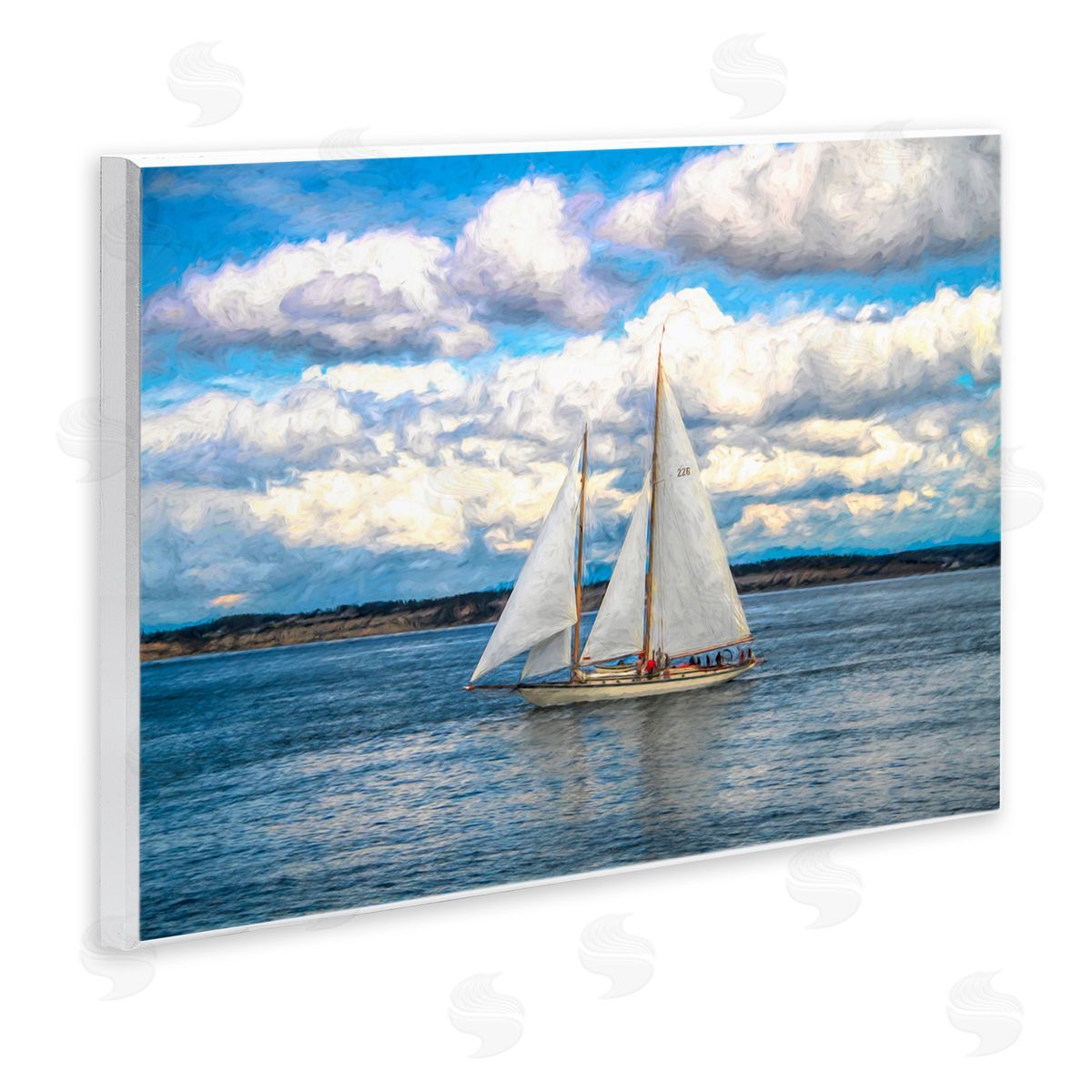 Daniel Sproul Quaint Sailboat Floating Ocean Fluffy White Clouds  Wall Plaque Art Print