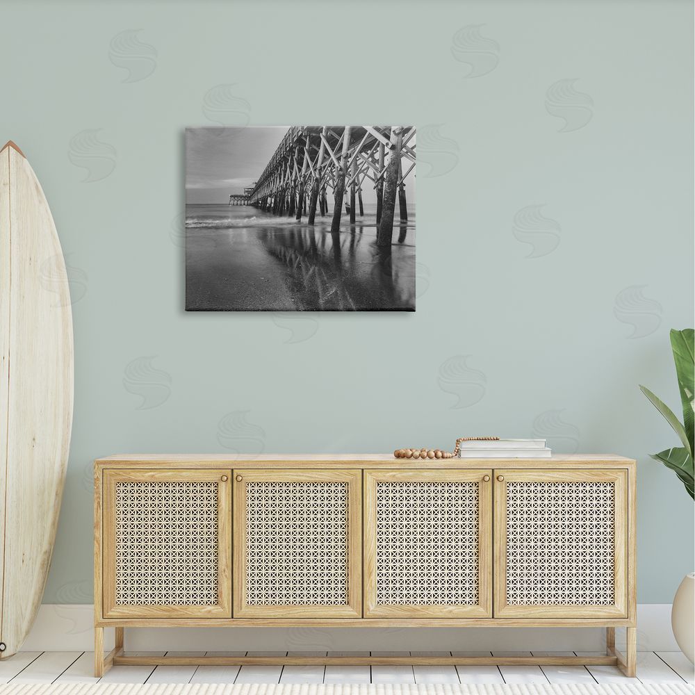 Daniel Sproul Grayscale Ocean Photography Tall Water Bridge Dock  Canvas Wall Art Print in Room