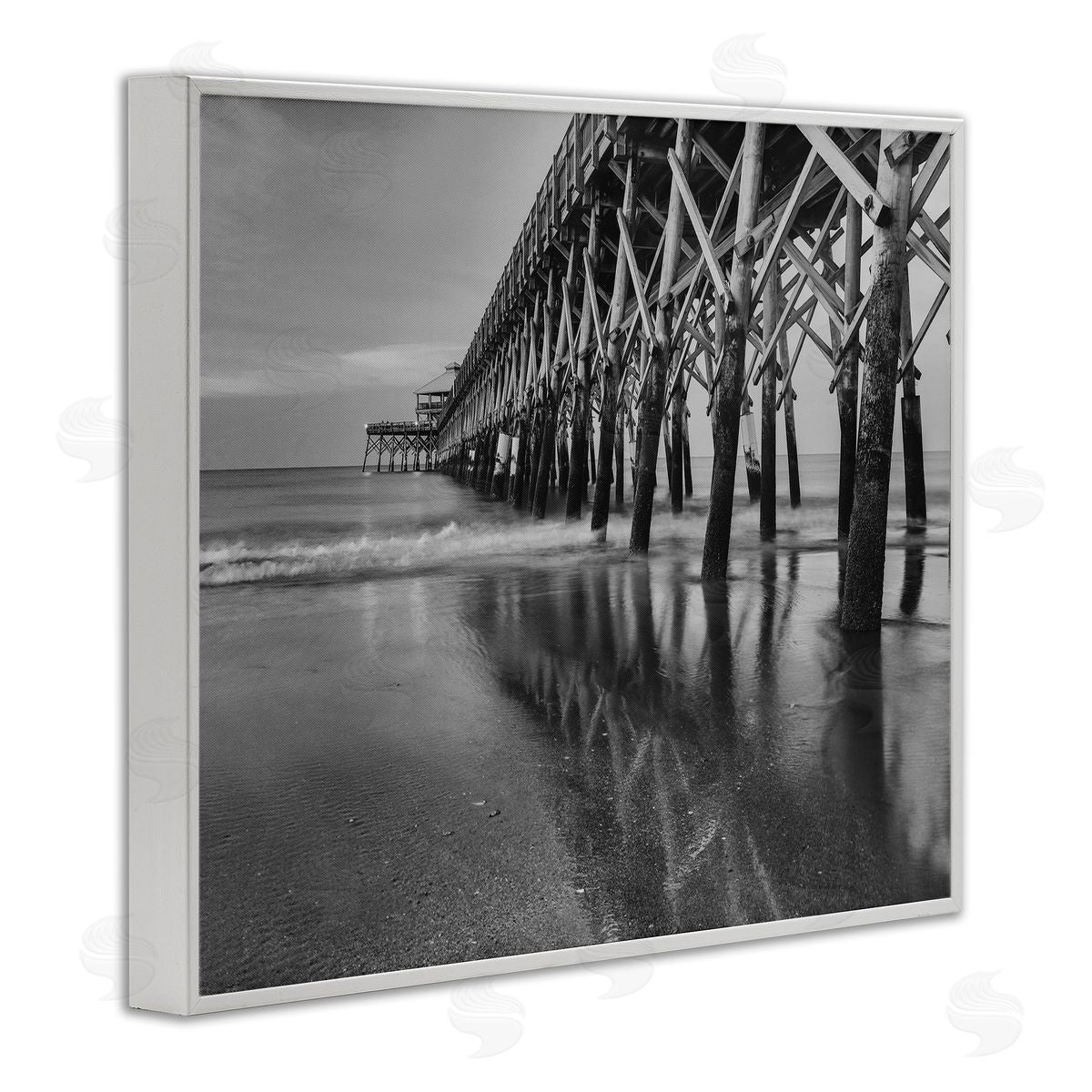 Daniel Sproul Grayscale Ocean Photography Tall Water Bridge Dock  White Framed Giclee Wall Art Print