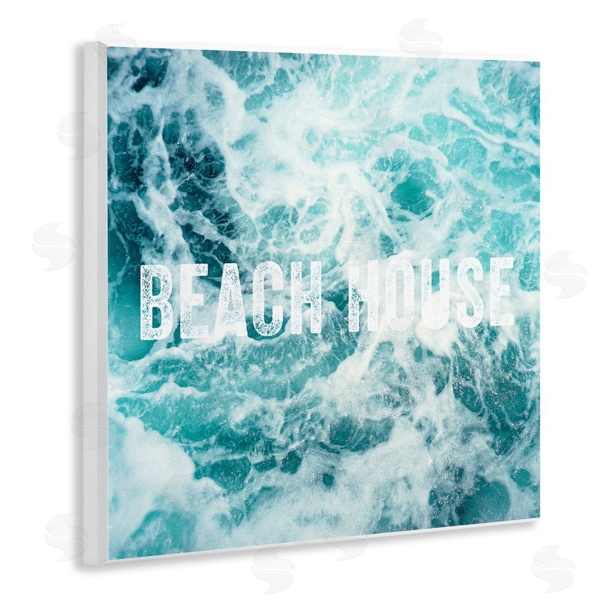 Amy Brinkman Beach House Text Foamy Ocean Waves Aerial View  Wooden Wall Plaque Art Print