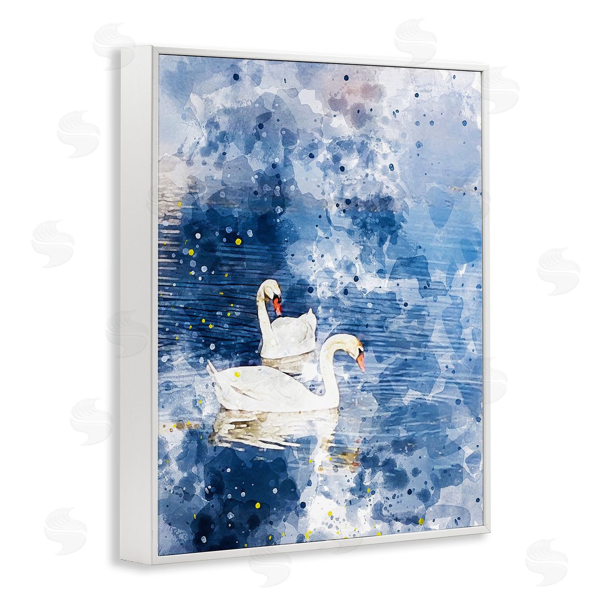 Chamira Young Speckled Blue Ocean Scenery Calm White Swans  White Framed Giclee Wall Art Print