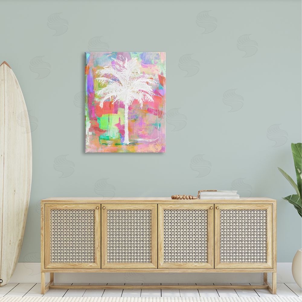 Kristen Drew Bold Blocked Tropical White Palm Tree Canvas Wall Art Print in Room