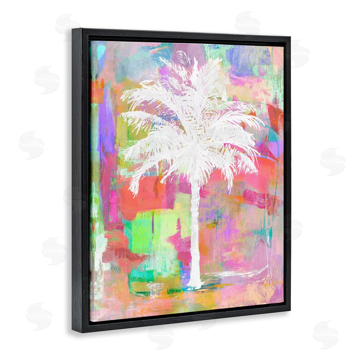 Kristen Drew Bold Blocked Tropical White Palm Tree Black Floating Frame Canvas Wall Art Print