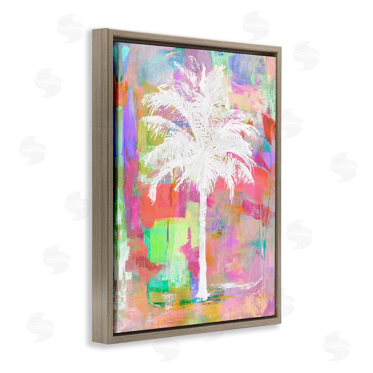 Kristen Drew Bold Blocked Tropical White Palm Tree Brown Floating Frame Canvas Wall Art Print