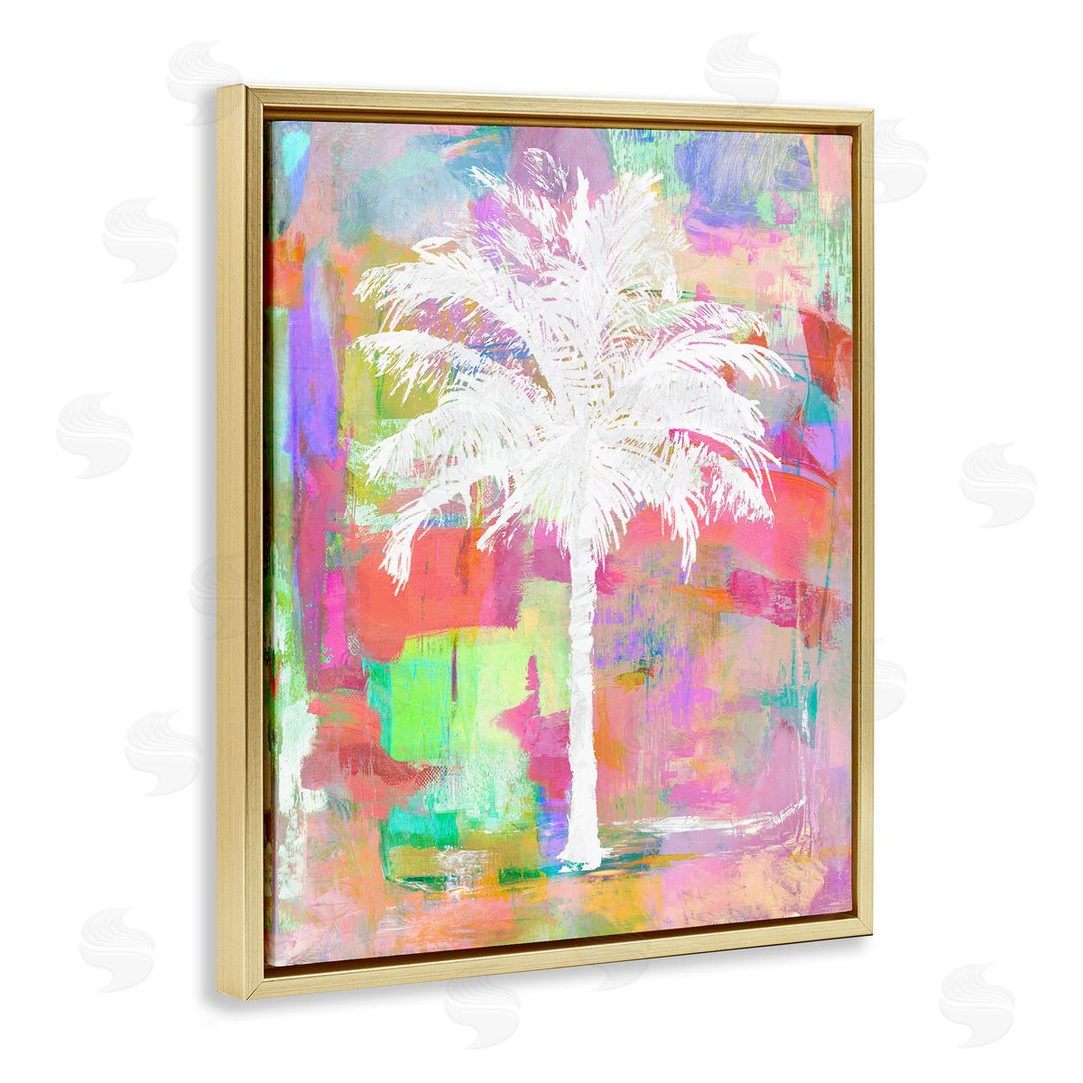 Kristen Drew Bold Blocked Tropical White Palm Tree Gold Floating Frame Canvas Wall Art Print