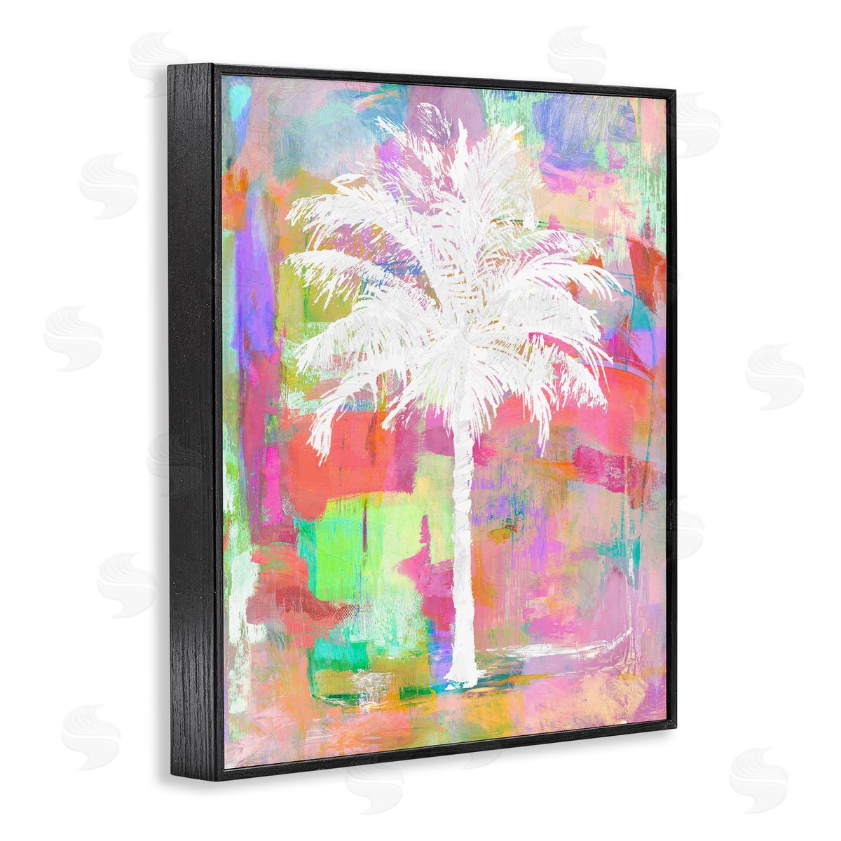 Kristen Drew Bold Blocked Tropical White Palm Tree Black Framed Giclee Wall Art Print