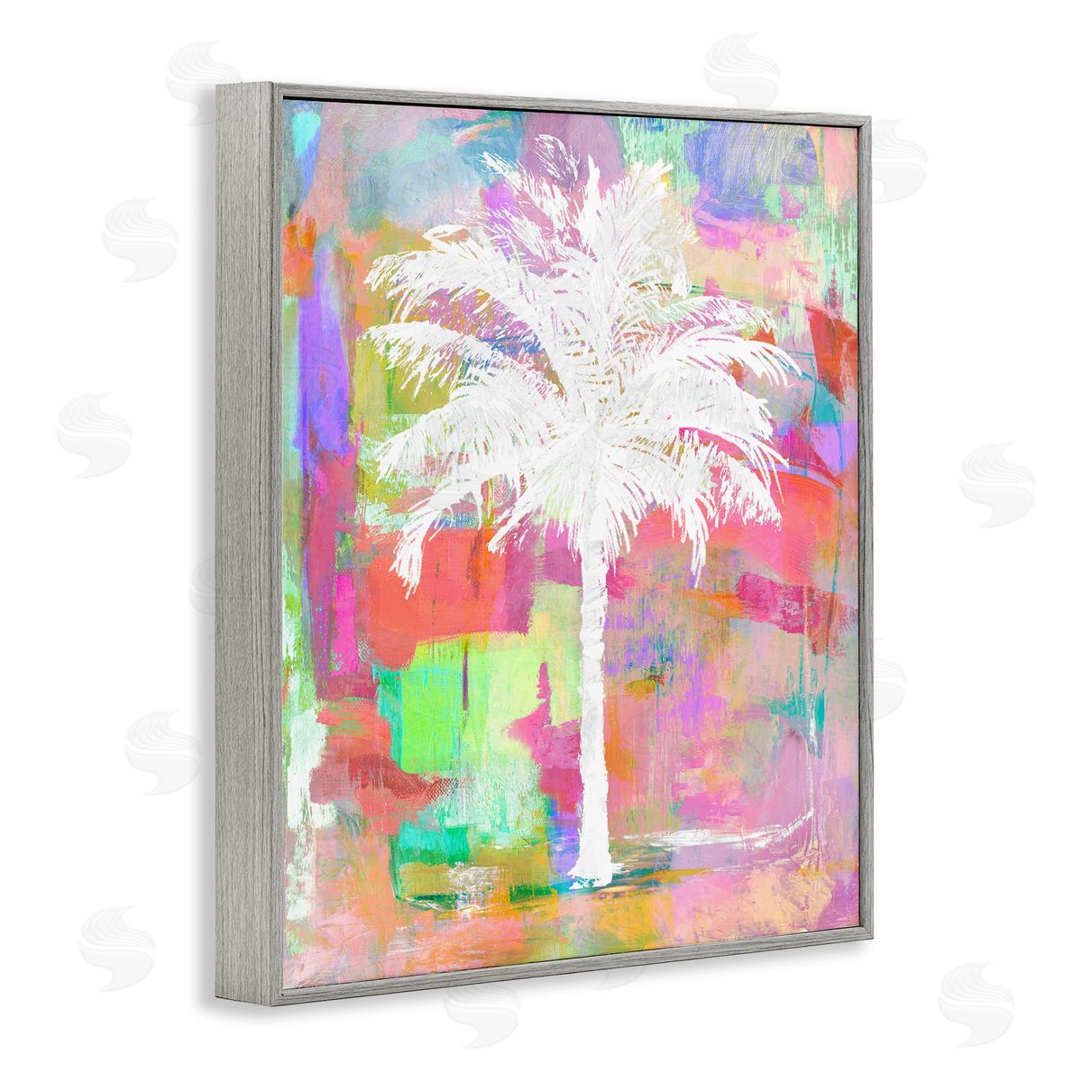 Kristen Drew Bold Blocked Tropical White Palm Tree Gray Framed Giclee Wall Art Print