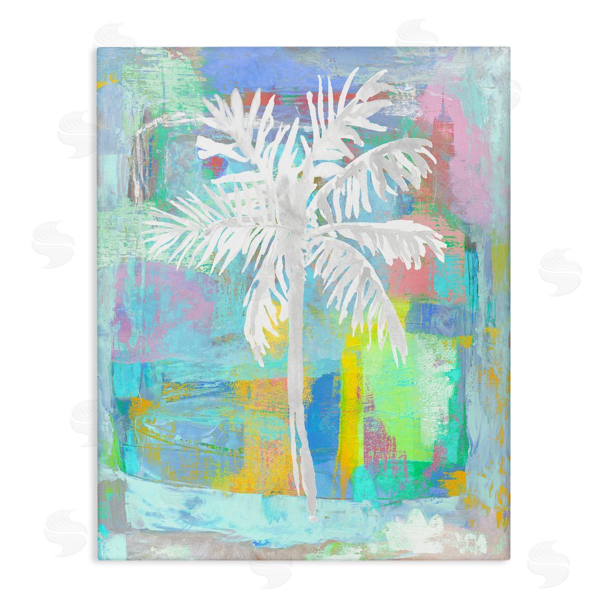 Kristen Drew Tropical White Palm Tree Vivid Brushstrokes Abstract Stretched Canvas Wall Art Print