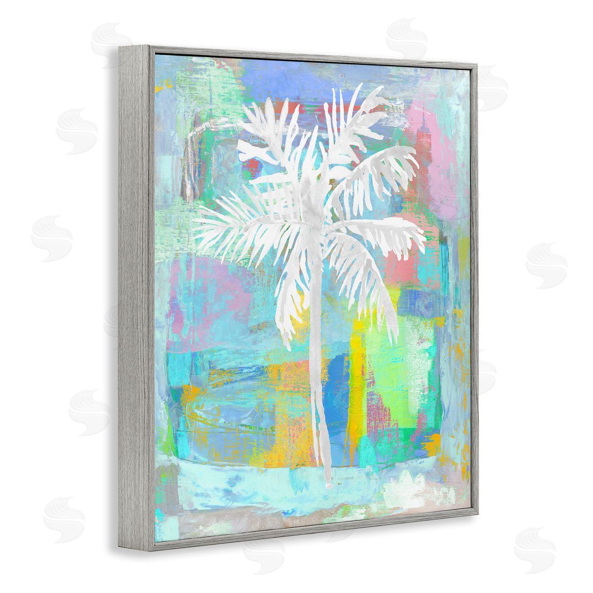 Kristen Drew Tropical White Palm Tree Vivid Brushstrokes Abstract Gray Framed Giclee Wall Art Print
