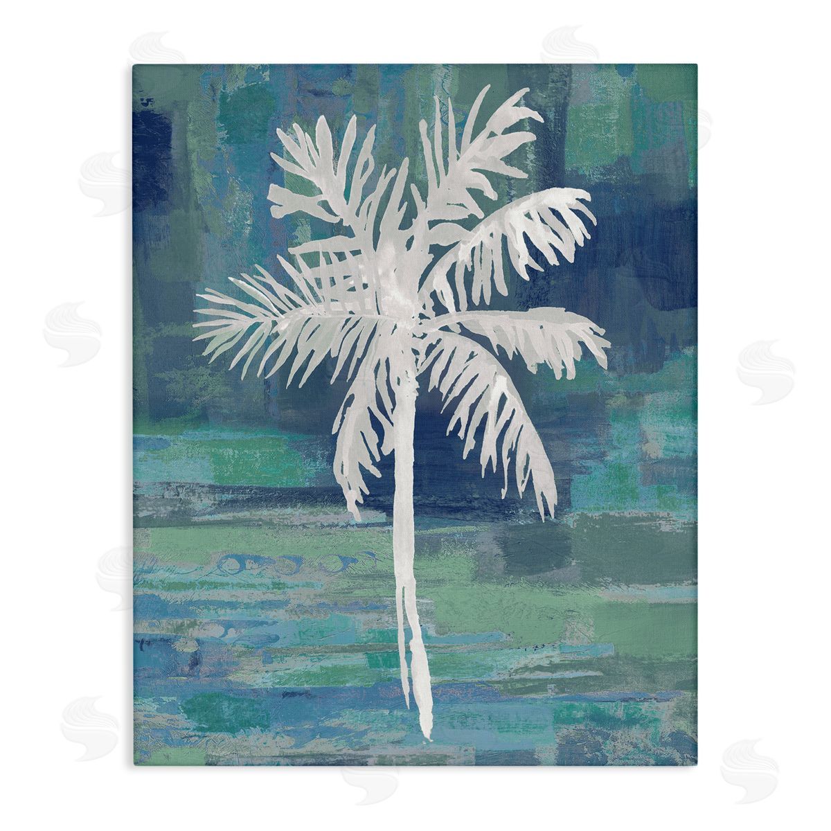 Kristen Drew White Palm Tree Leaves Abstract Green  Stretched Canvas Wall Art Print