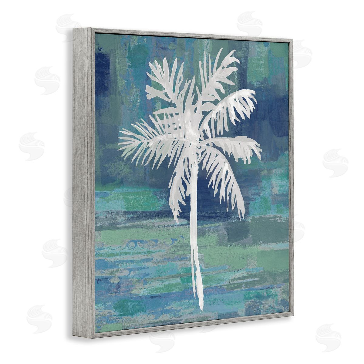 Kristen Drew White Palm Tree Leaves Abstract Green  Gray Framed Giclee Wall Art Print