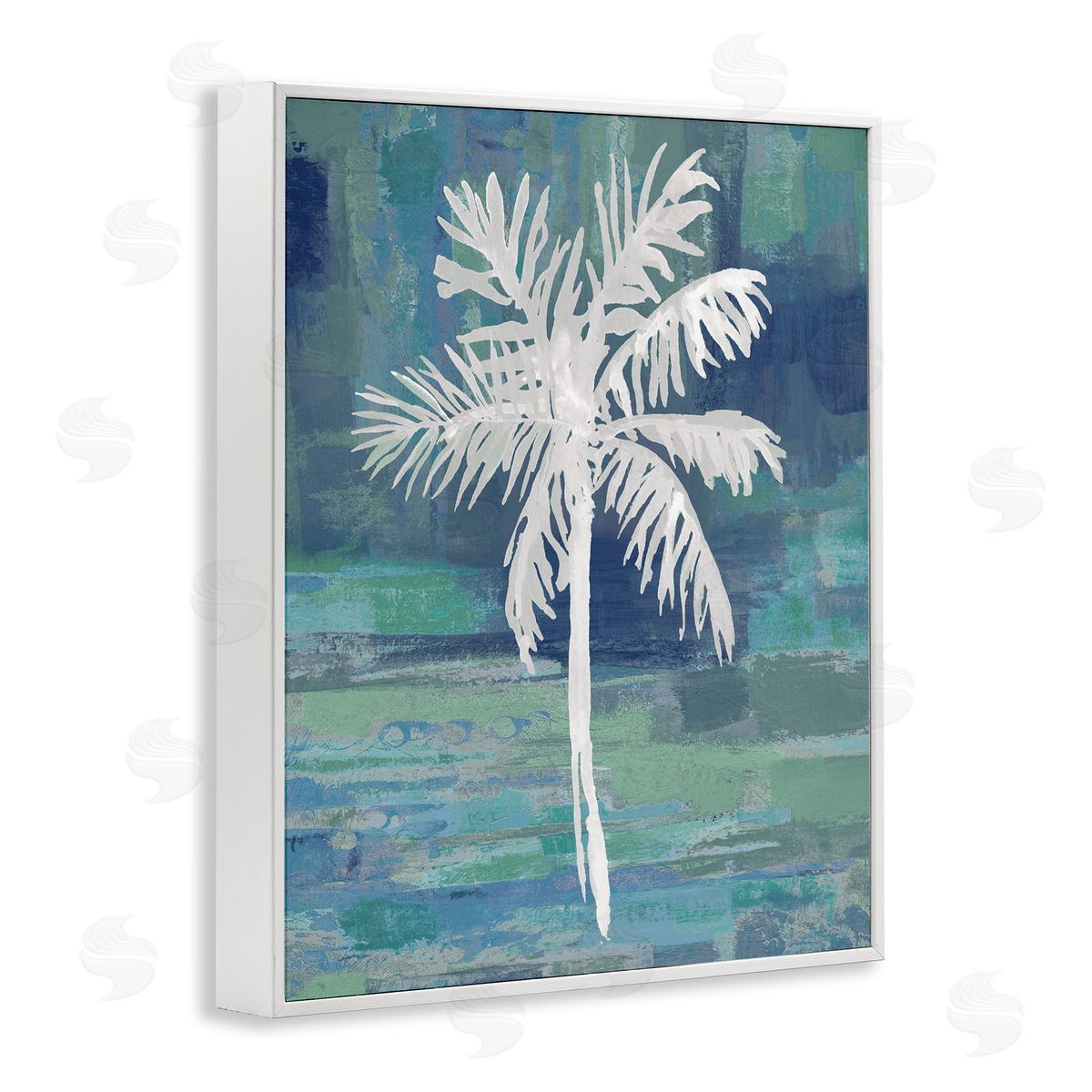 Kristen Drew White Palm Tree Leaves Abstract Green  White Framed Giclee Wall Art Print