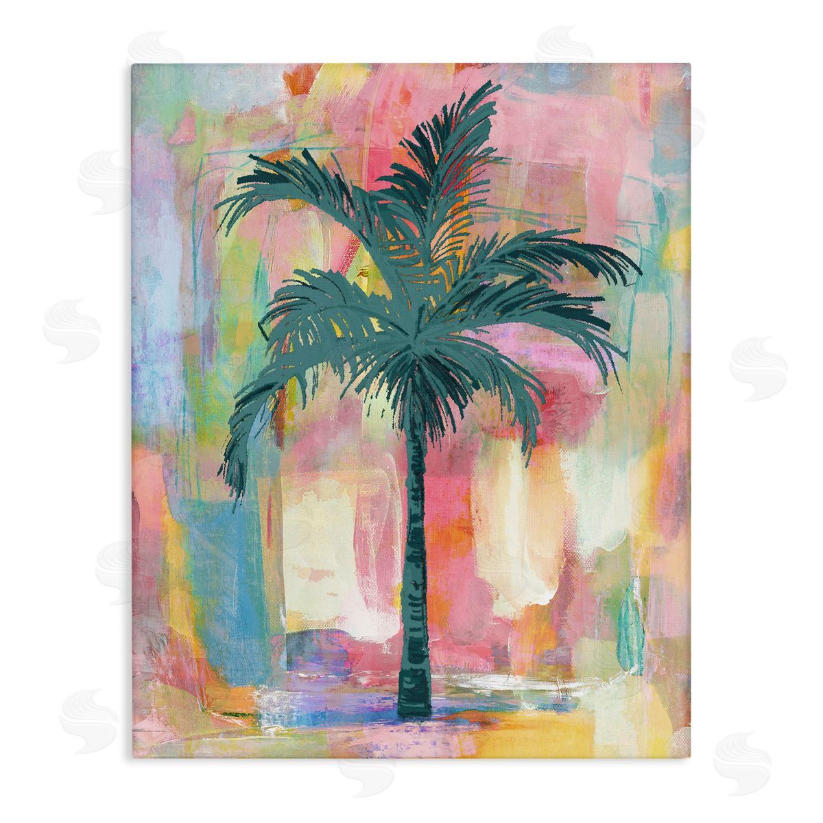 Kristen Drew Tropical Palm Tree Abstract Pink Yellow  Stretched Canvas Wall Art Print