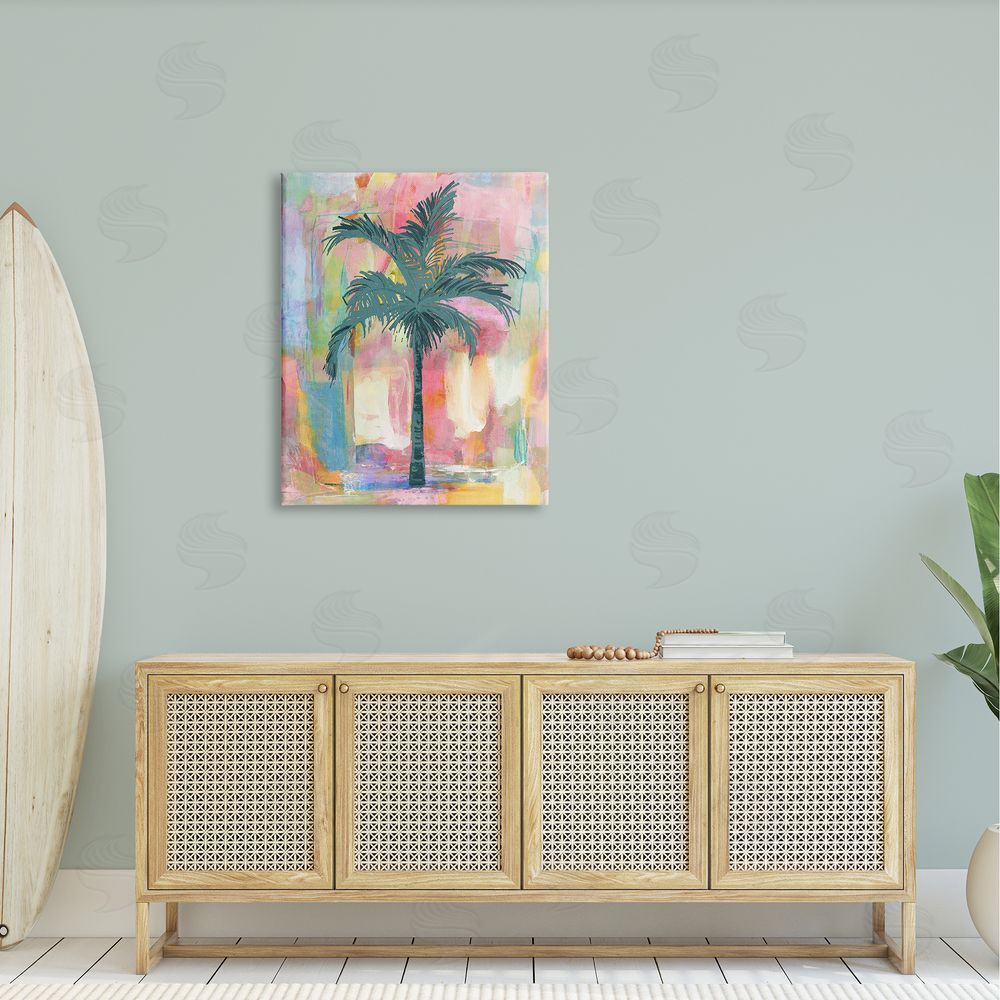 Kristen Drew Tropical Palm Tree Abstract Pink Yellow  Canvas Wall Art Print in Room