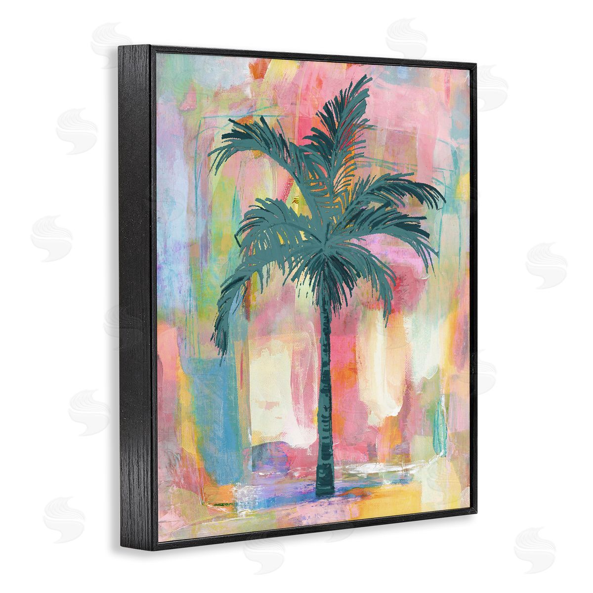 Kristen Drew Tropical Palm Tree Abstract Pink Yellow  Black Framed Giclee Wall Art Print
