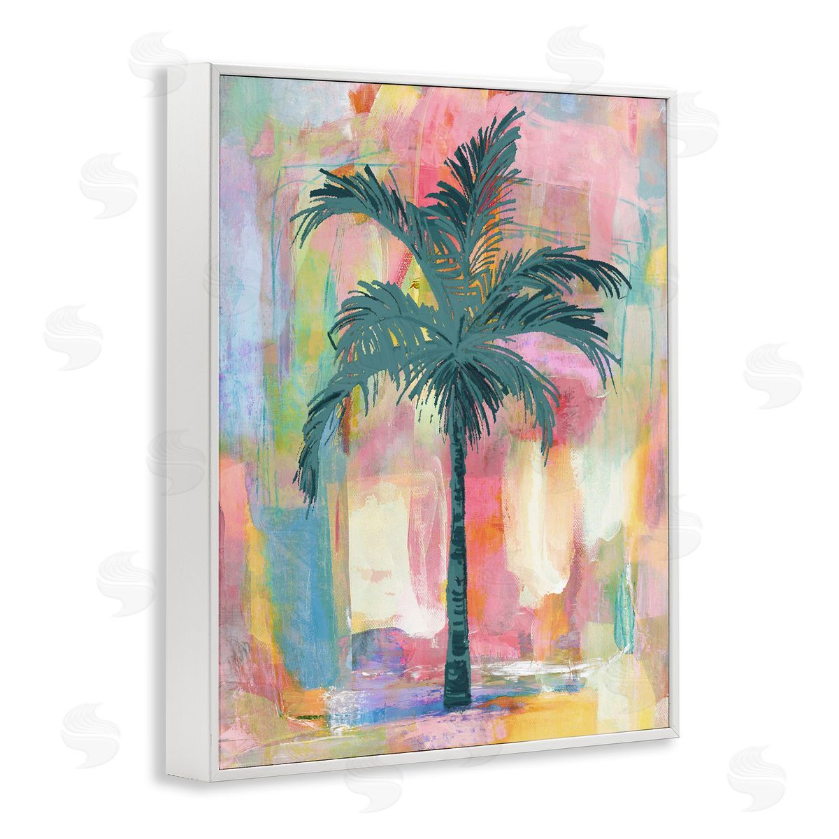Kristen Drew Tropical Palm Tree Abstract Pink Yellow  White Framed Giclee Wall Art Print
