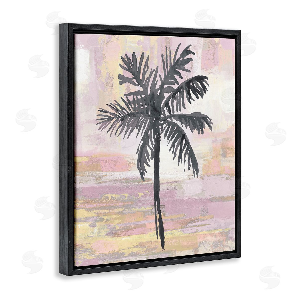 Kristen Drew Pastel Pink Palm Tree Tropical Abstract  Black Floating Frame Canvas Wall Art Print