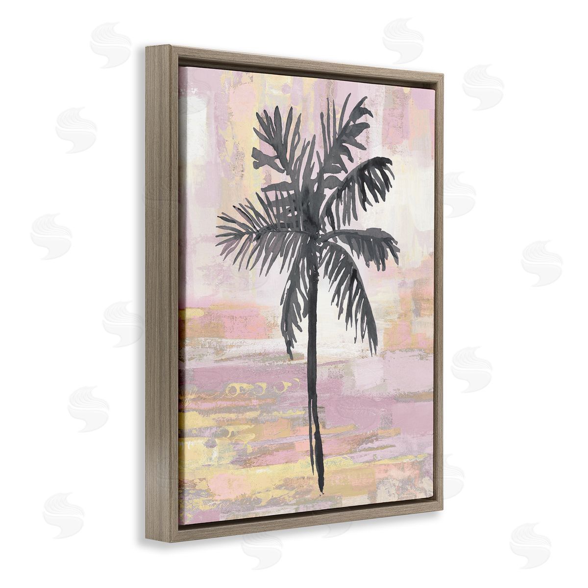 Kristen Drew Pastel Pink Palm Tree Tropical Abstract  Brown Floating Frame Canvas Wall Art Print