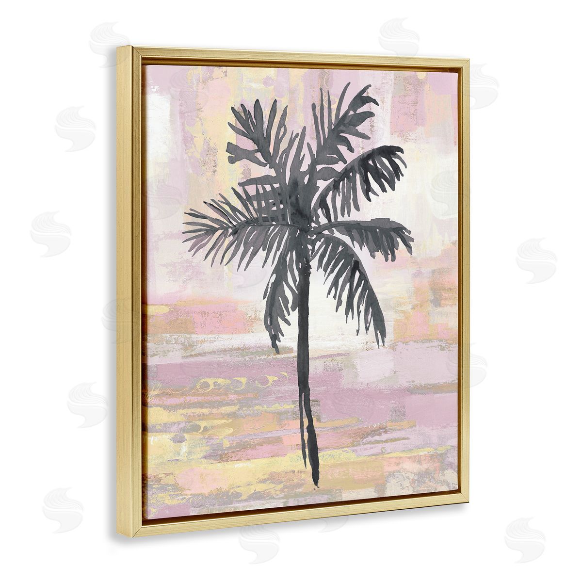 Kristen Drew Pastel Pink Palm Tree Tropical Abstract  Gold Floating Frame Canvas Wall Art Print