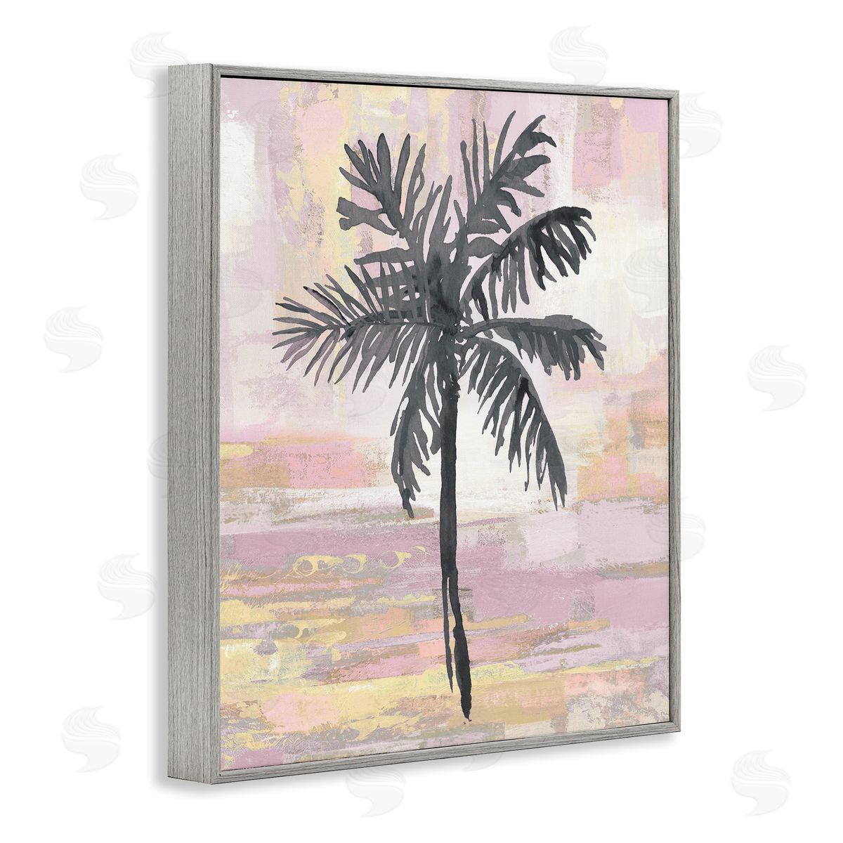 Kristen Drew Pastel Pink Palm Tree Tropical Abstract  Gray Framed Giclee Wall Art Print