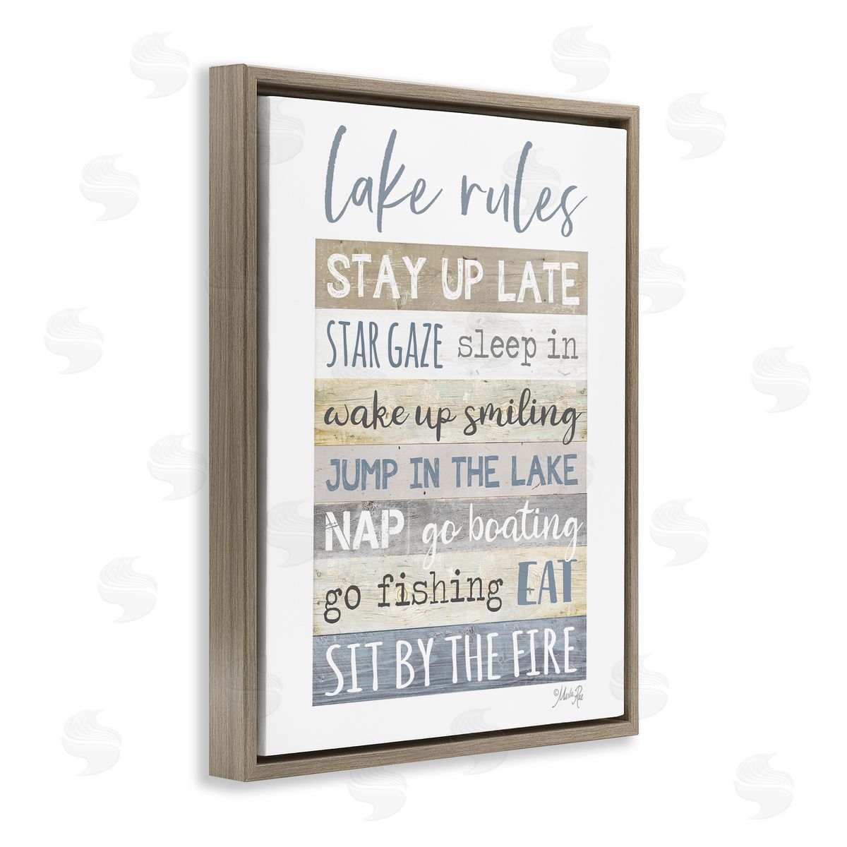 Marla Rae Lake Rules Typography Rustic Vacation Cabin Sign  Brown Floating Frame Canvas Wall Art Print