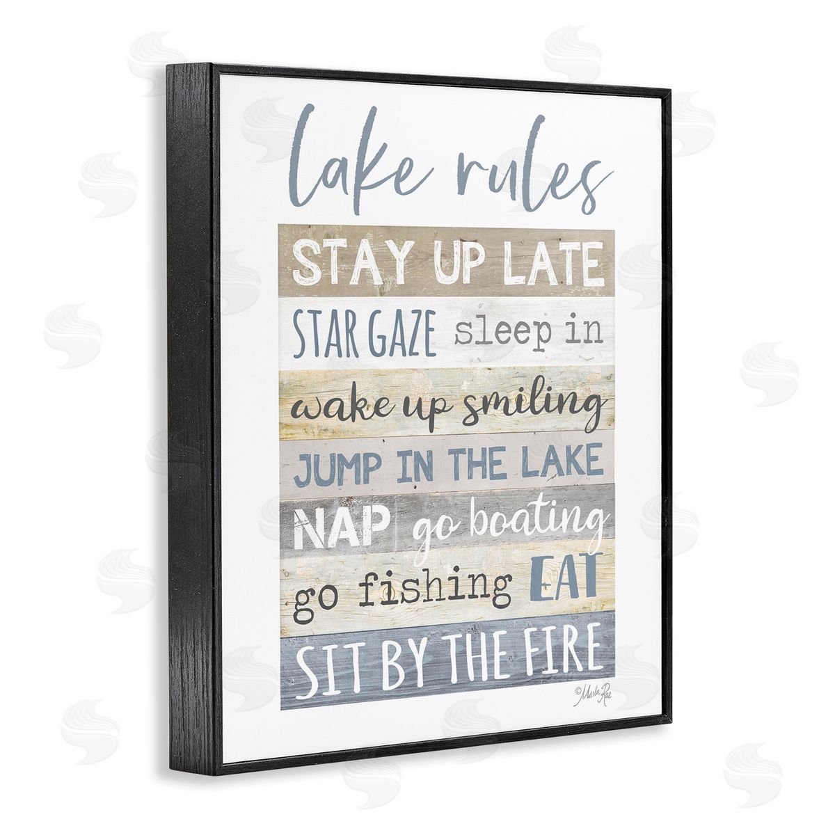 Marla Rae Lake Rules Typography Rustic Vacation Cabin Sign  Black Framed Giclee Wall Art Print