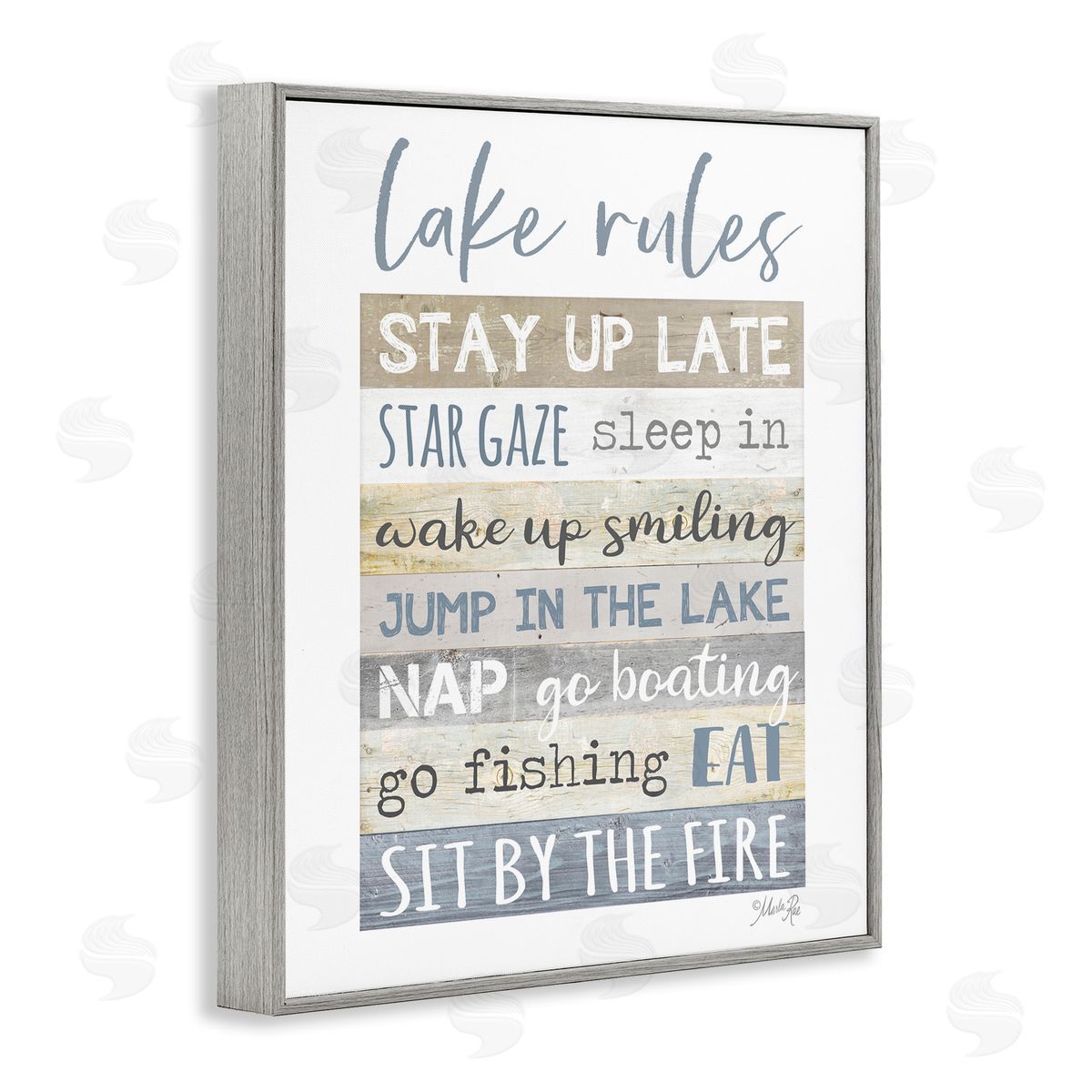 Marla Rae Lake Rules Typography Rustic Vacation Cabin Sign  Gray Framed Giclee Wall Art Print