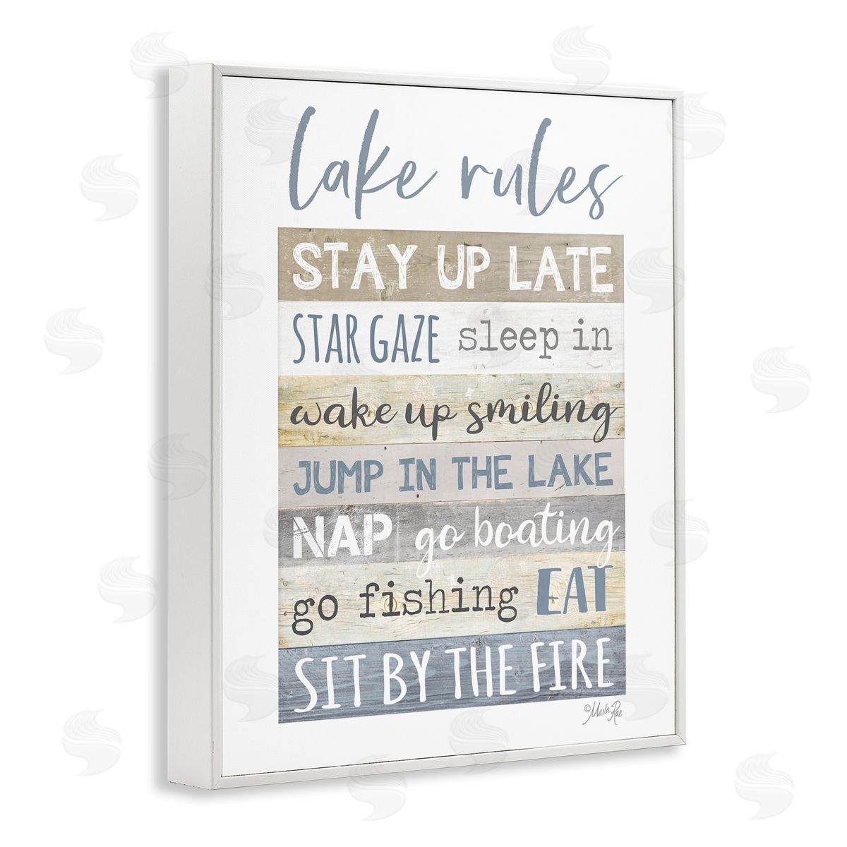 Marla Rae Lake Rules Typography Rustic Vacation Cabin Sign  White Framed Giclee Wall Art Print