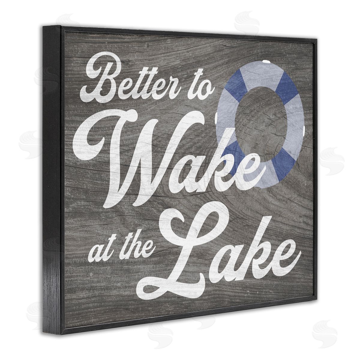 Stupell Studio Wake at Lake Rustic Cabin Sign Life Preserver Ring Black Framed Giclee Wall Art Print