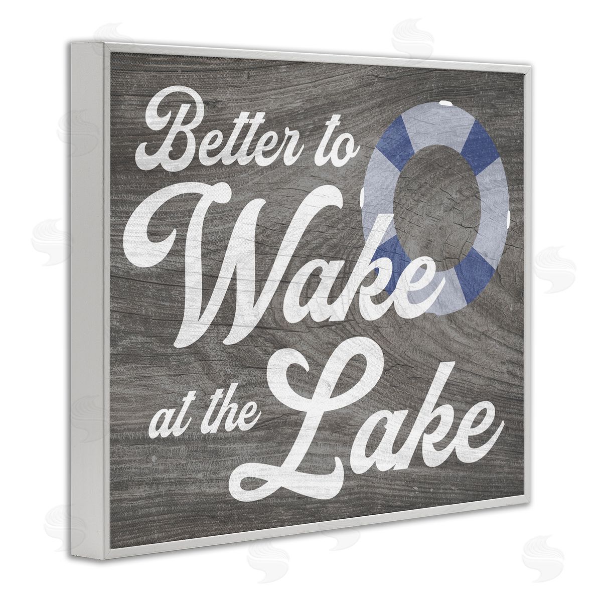 Stupell Studio Wake at Lake Rustic Cabin Sign Life Preserver Ring White Framed Giclee Wall Art Print
