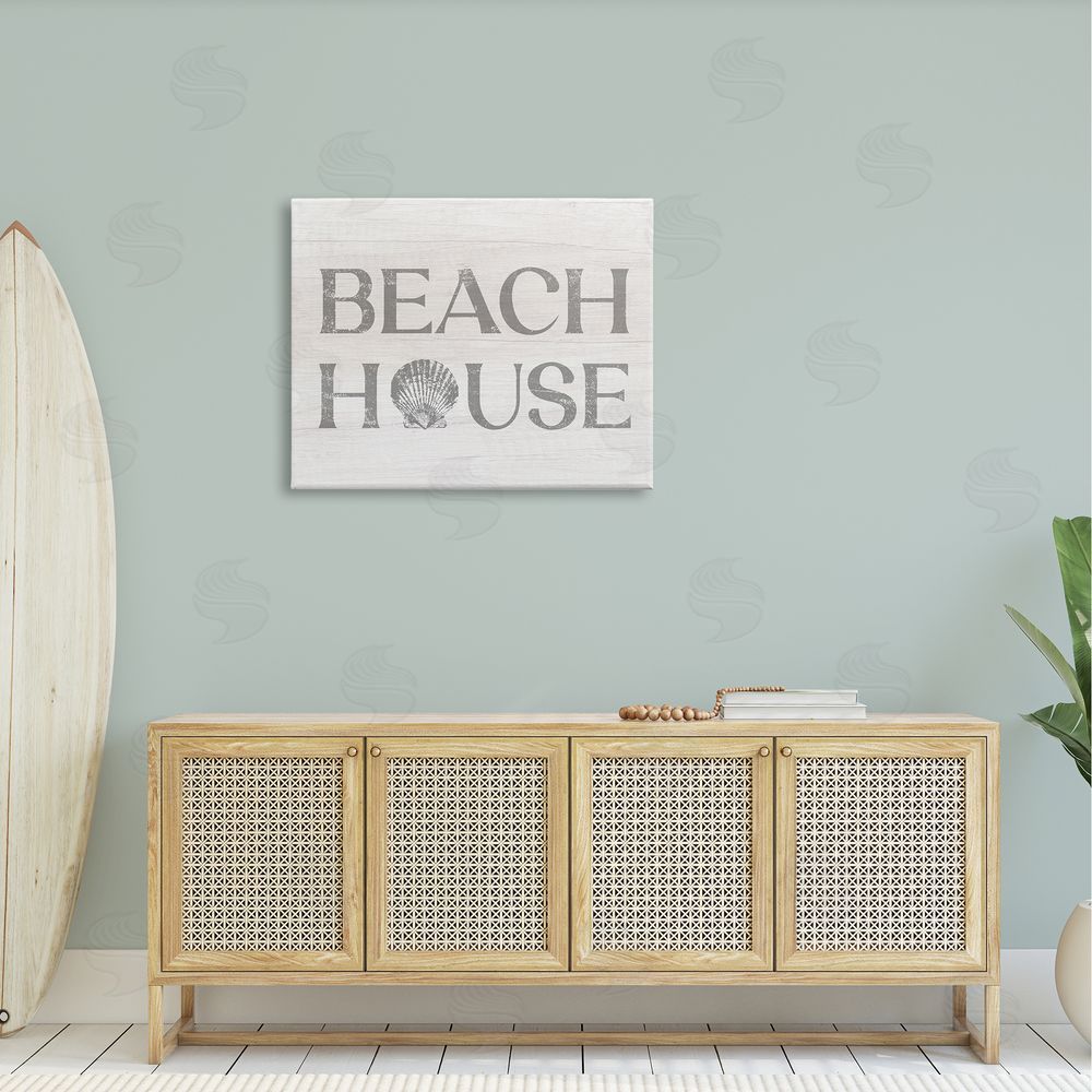 Stupell Studio Beach House Text Vintage Clam Seashell Canvas Wall Art Print in Room