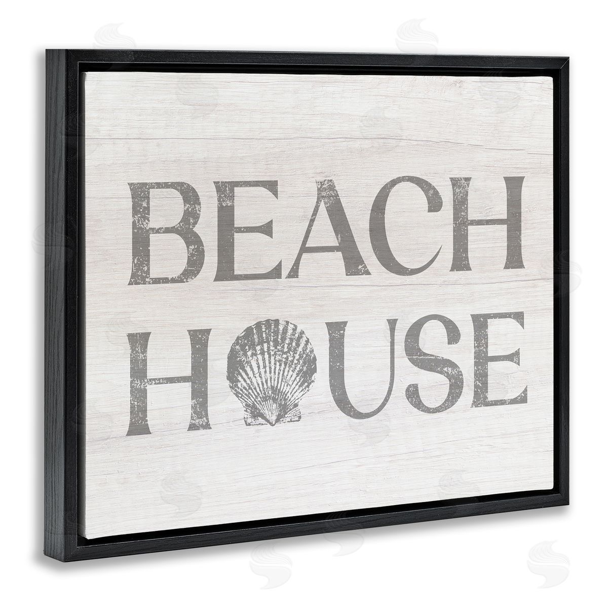 Stupell Studio Beach House Text Vintage Clam Seashell Black Floating Frame Canvas Wall Art Print