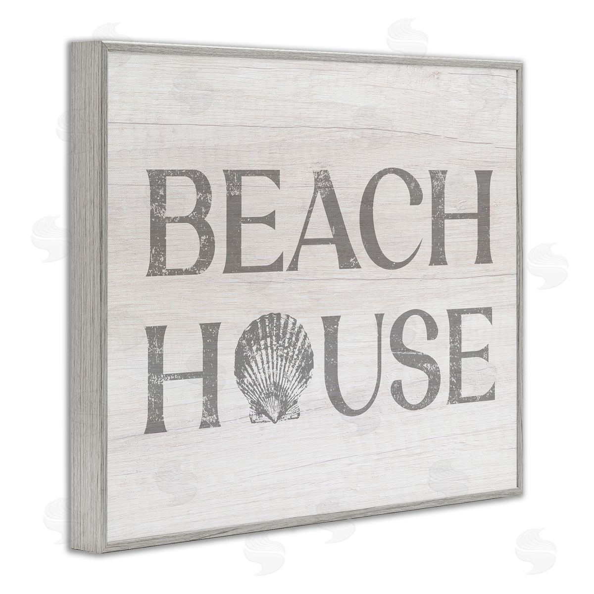 Stupell Studio Beach House Text Vintage Clam Seashell Gray Framed Giclee Wall Art Print