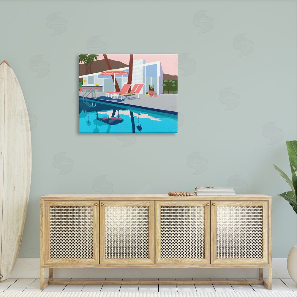 Jen Bucheli Modern Tropical Vacation Home Poolside Lounge Chairs Canvas Wall Art Print in Room