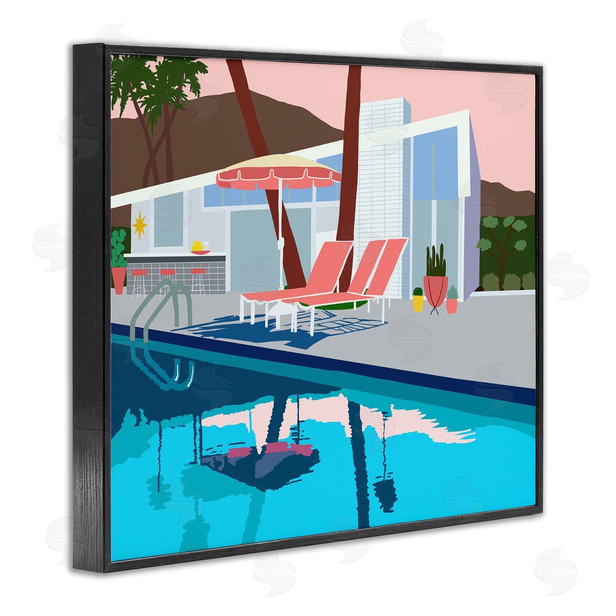 Jen Bucheli Modern Tropical Vacation Home Poolside Lounge Chairs Black Framed Giclee Wall Art Print