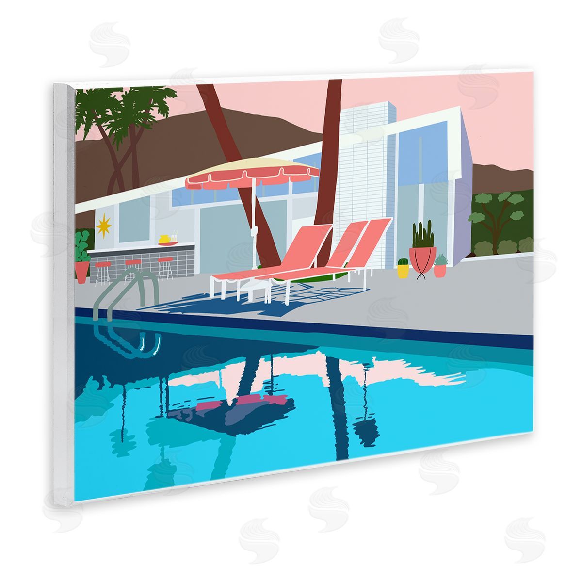 Jen Bucheli Modern Tropical Vacation Home Poolside Lounge Chairs Wall Plaque Art Print