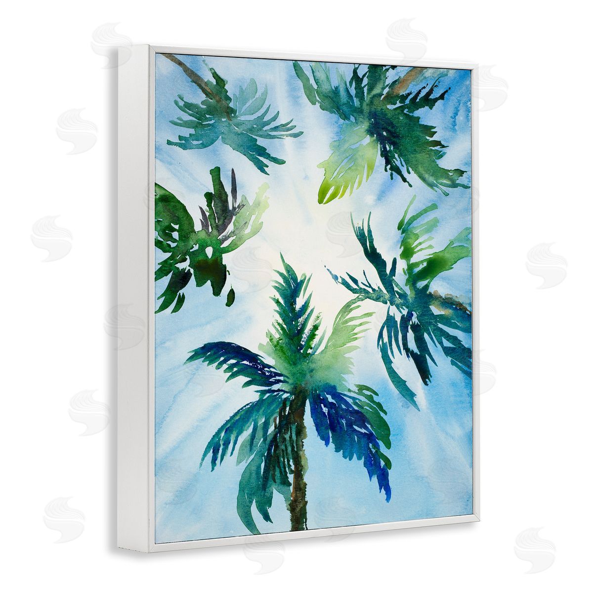 Lanie Loreth Tropical Pine Tree Leaves Overhead Sunny Blue Sky  White Framed Giclee Wall Art Print