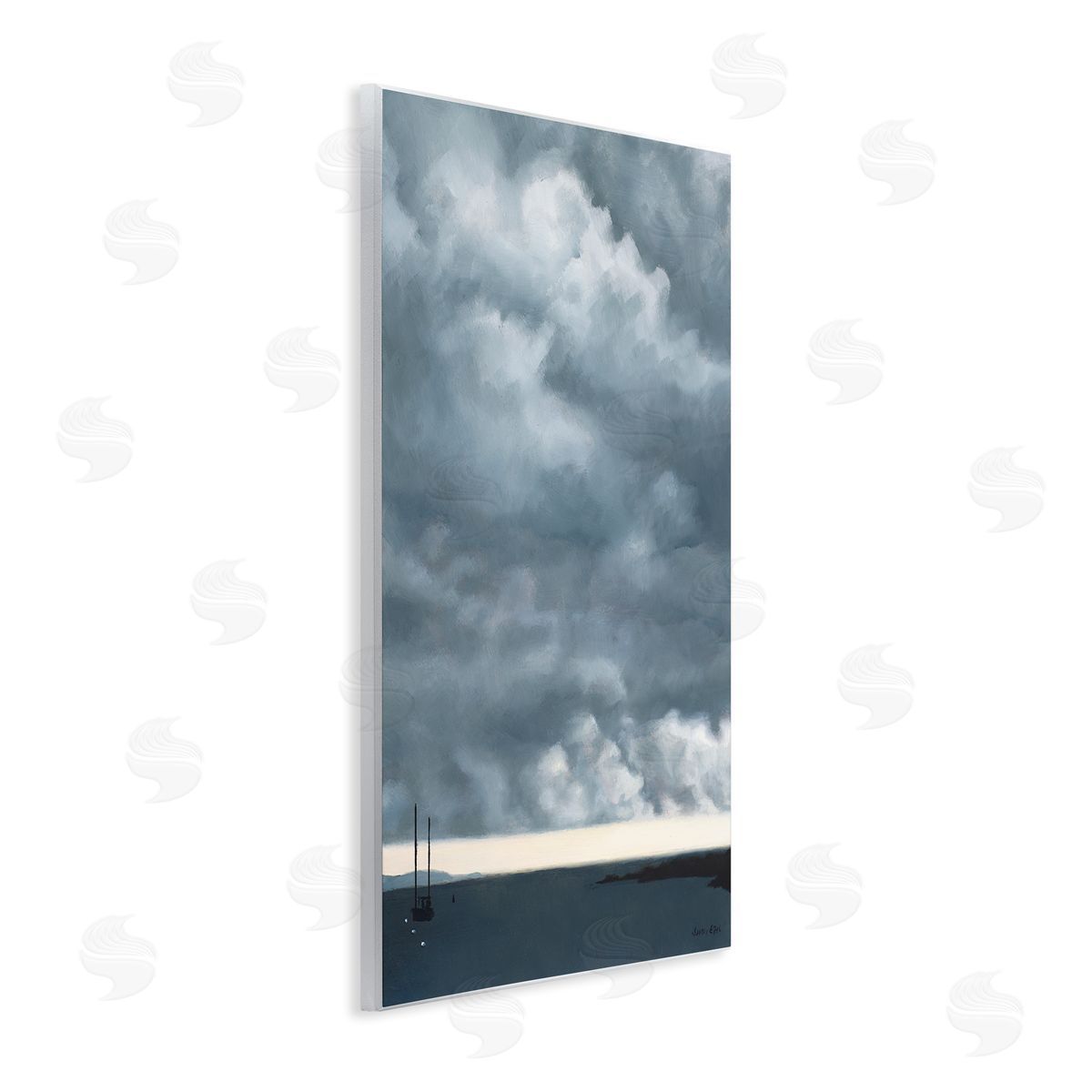 Jen Eitel Heavy Overcast Clouds Looming Ocean Water Boat  Wall Plaque Art Print