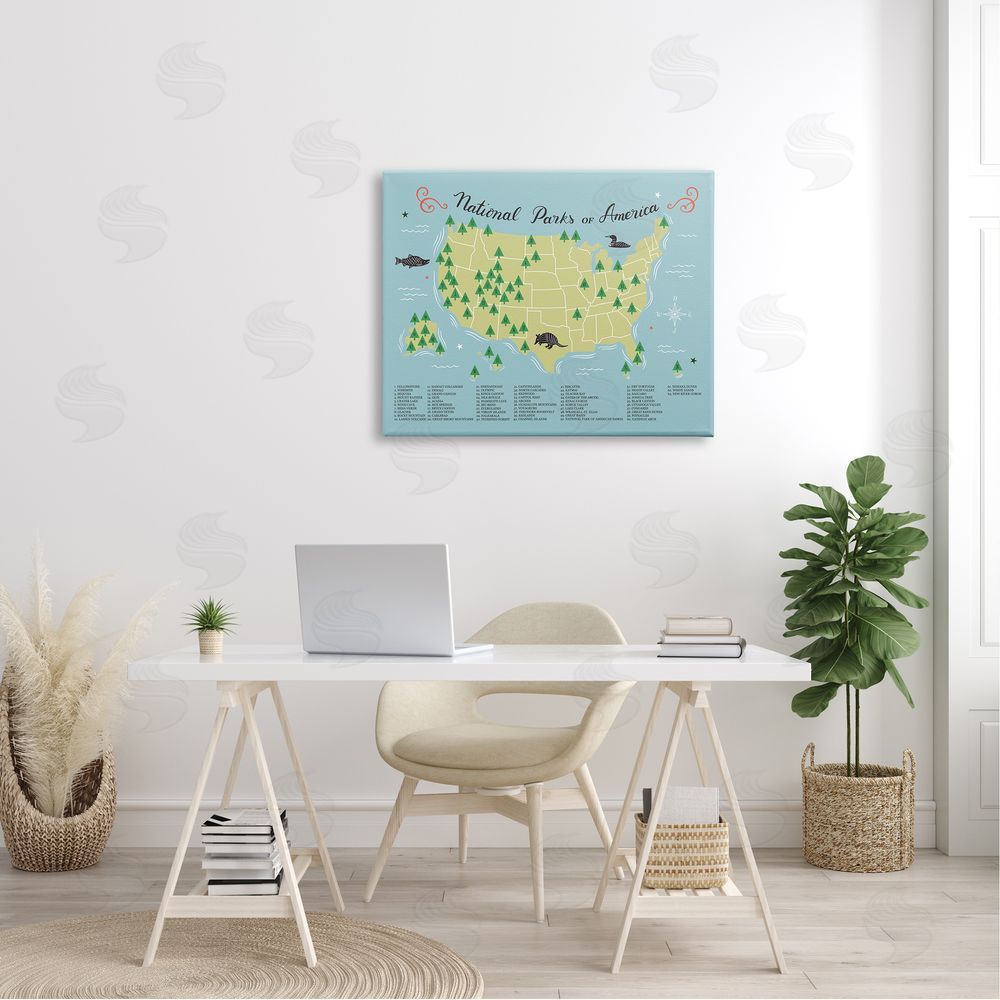 Abi Hall American National Parks Detailed Informative Map Diagram Canvas Wall Art Print in Room