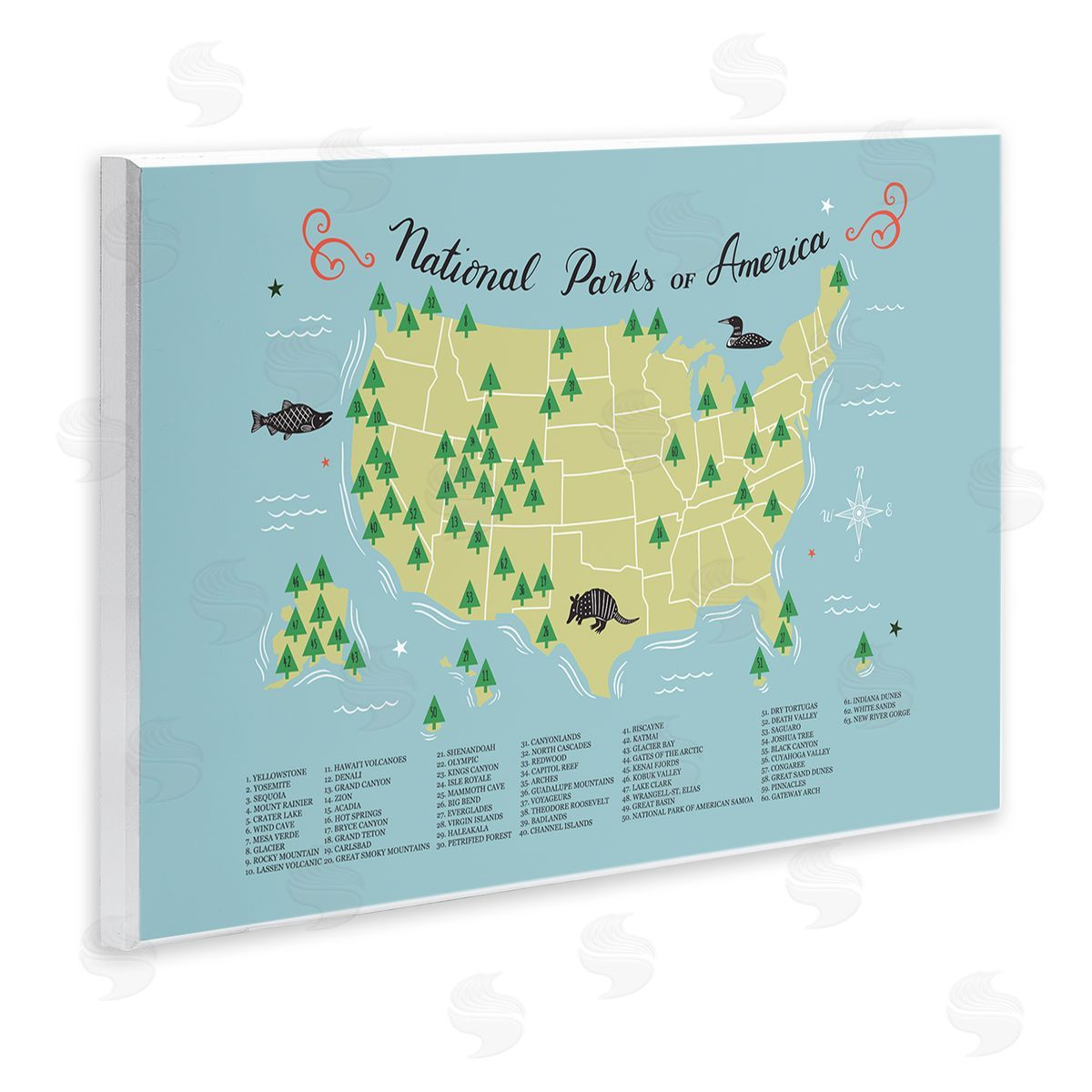 Abi Hall American National Parks Detailed Informative Map Diagram Wall Plaque Art Print