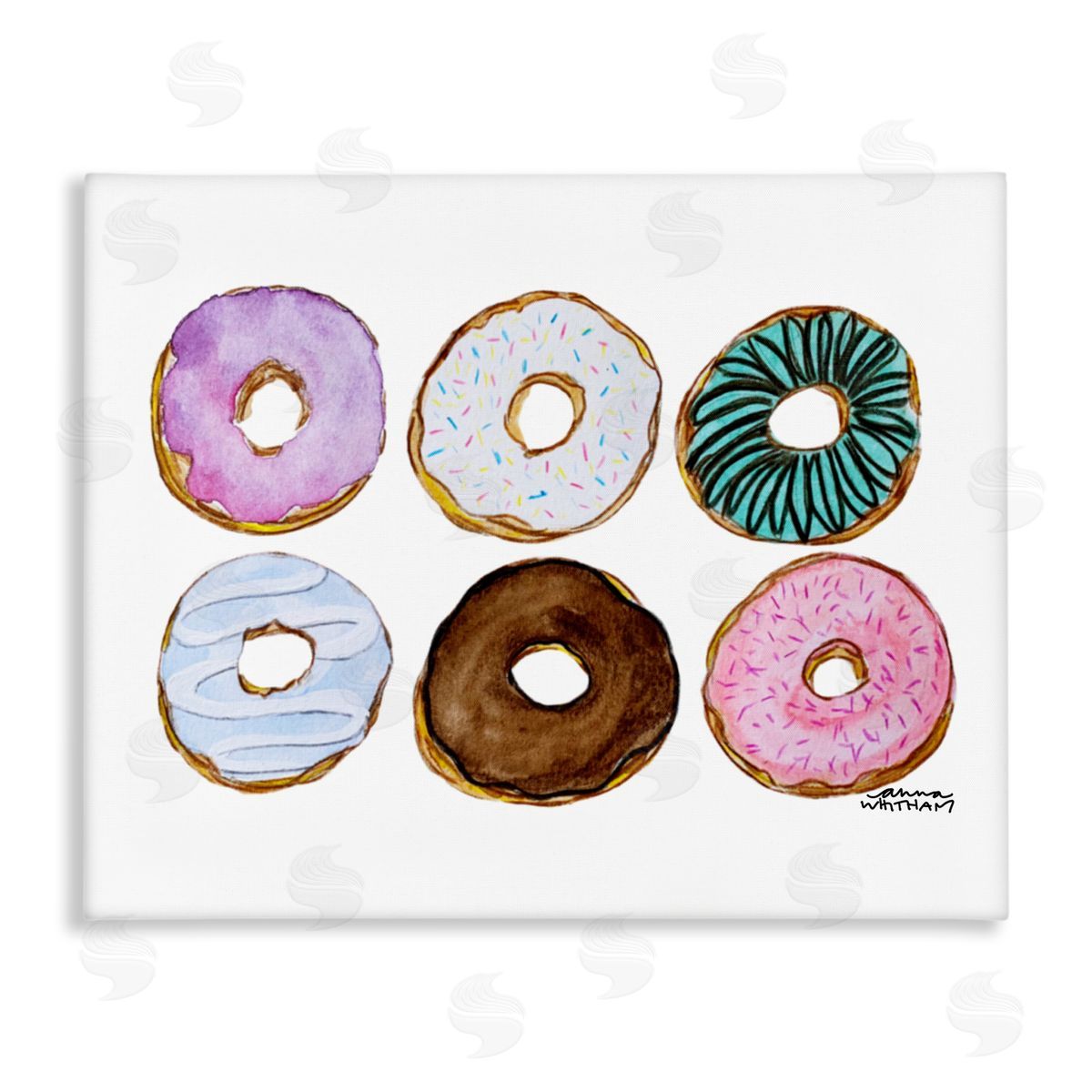 Anna Whitham Various Trendy Frosted Sprinkled Donuts Pastries Dessert Stretched Canvas Wall Art Print