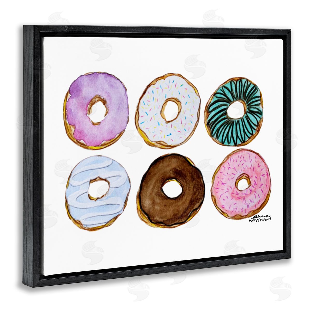 Anna Whitham Various Trendy Frosted Sprinkled Donuts Pastries Dessert Black Floating Frame Canvas Wall Art Print